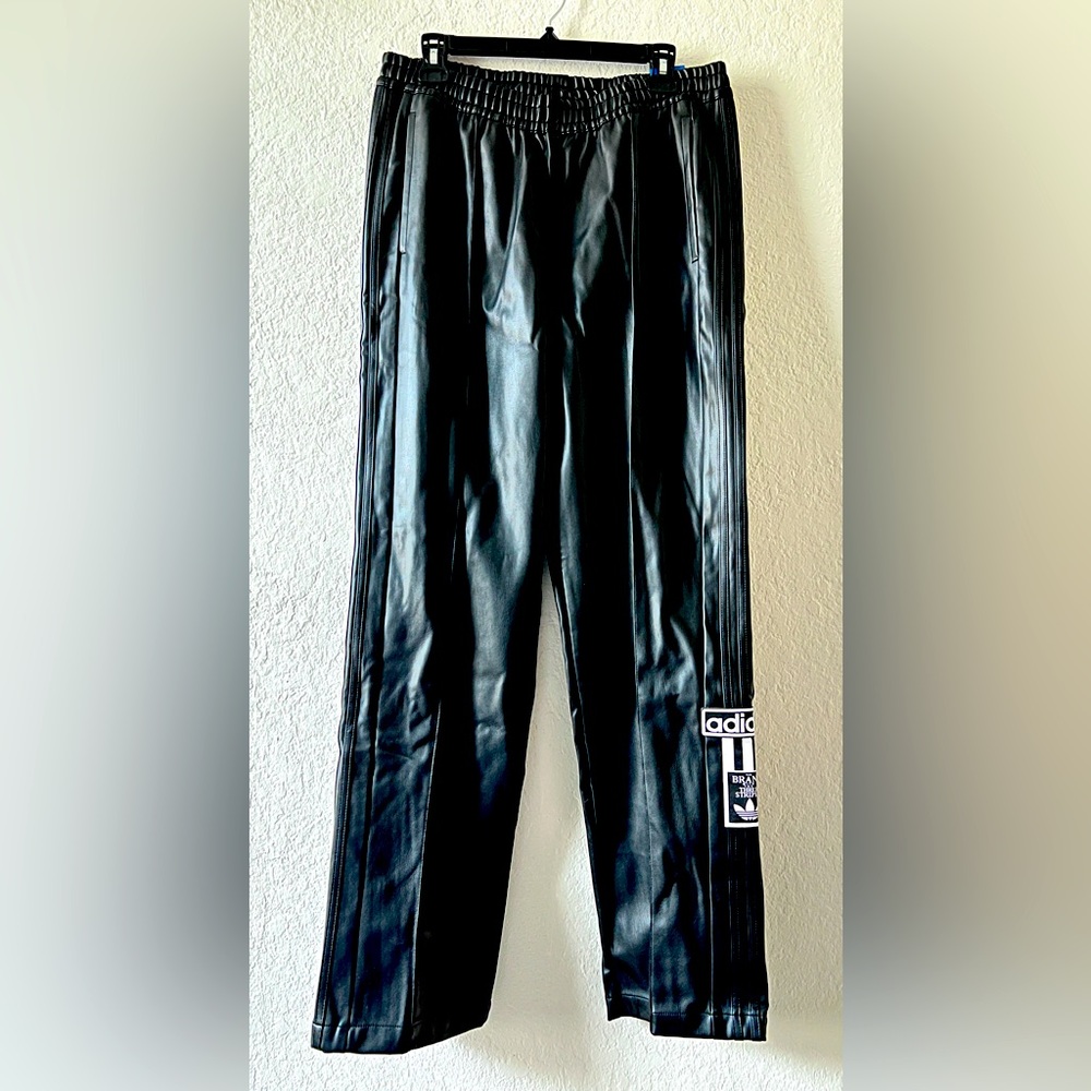 NWT Adidas Faux Leather Adibreak Black Tear Away Track Pants Size L UK 18